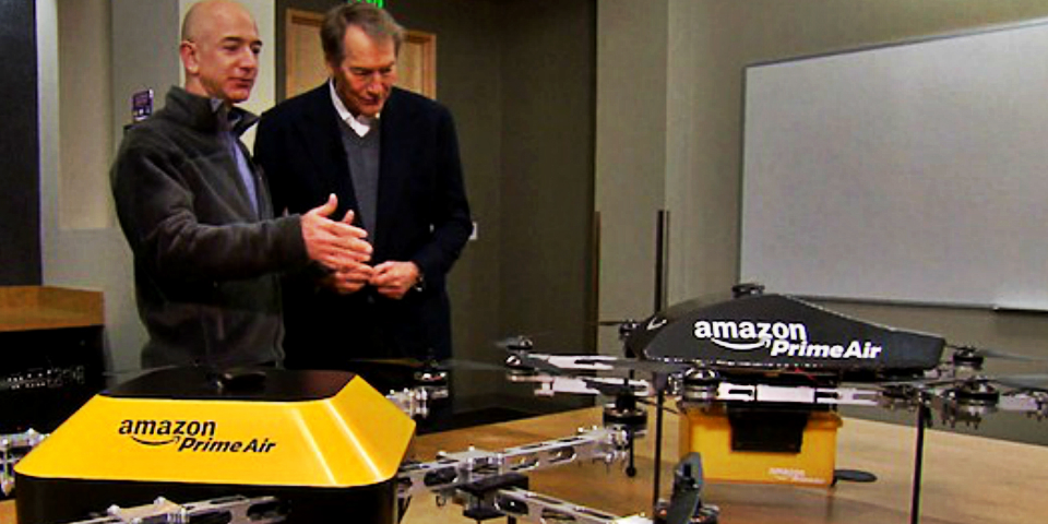 Jeff Bezos presents the new Amazon Prime Air multirotor based delivery service