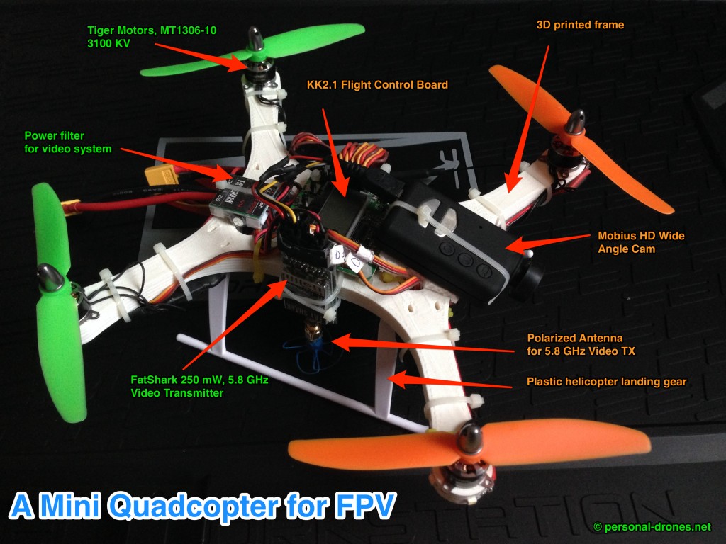 A manually assembled mini quadcopter for FPV