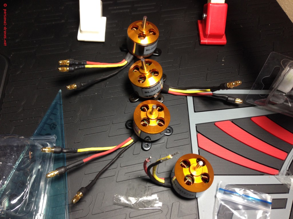 Suppo motors 1100 KV, soldering of 3.5 mm gold bullet connectors in progress