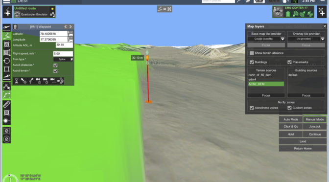 UgCS screenshot comparing ArcticDEM and other open source elevation data